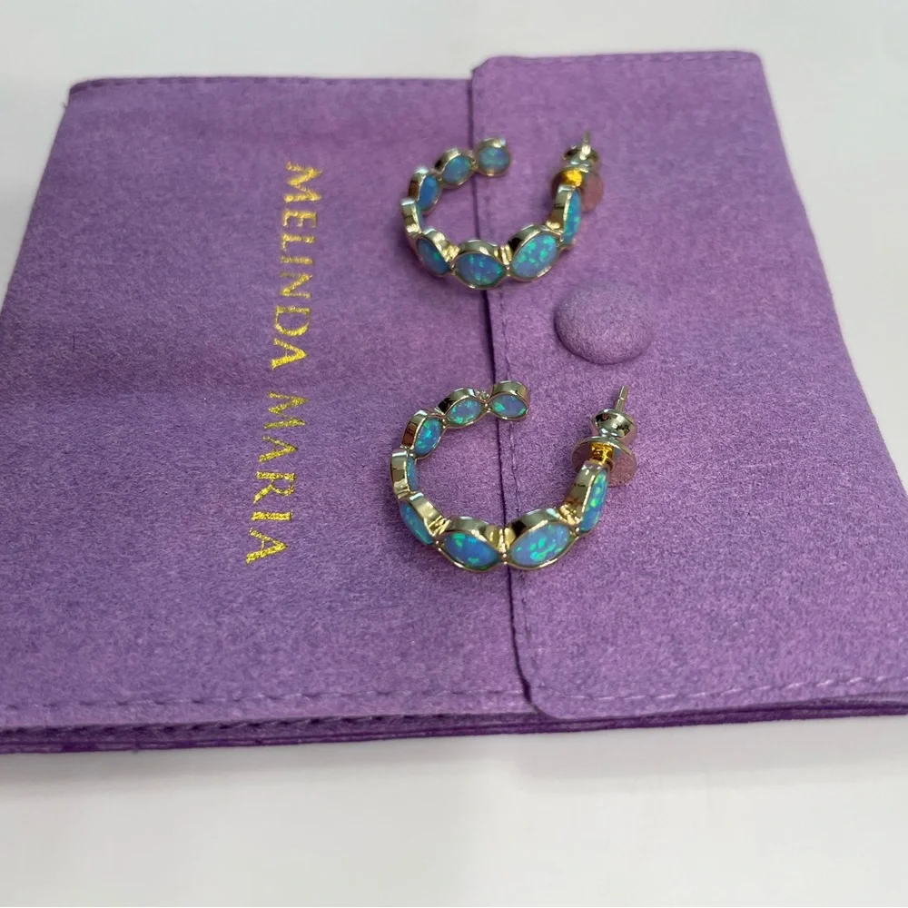 NWT Melinda Maria “She’s an Icon” Blue Opal .75 Hoops - Picture 6 of 8